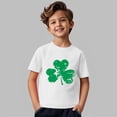 thumbnail image 2 of XIMIN Kids' St. Patrick's Day Soft Short-Sleeve Crew Neck T-Shirt - Distressed White Four-Leaf Clover Graphic, Lucky Charm Top for Boys & Girls, 2 of 8