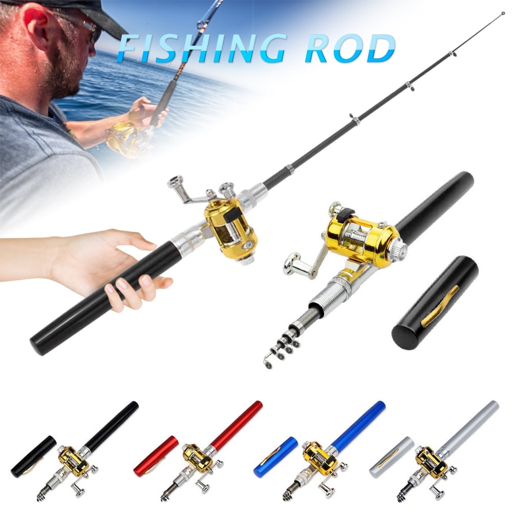 Fishing Rod and Reel Kit Telescopic Portable Pocket Aluminum Alloy Saltwater Pen Rod Reel Color Red Gold Blue Black