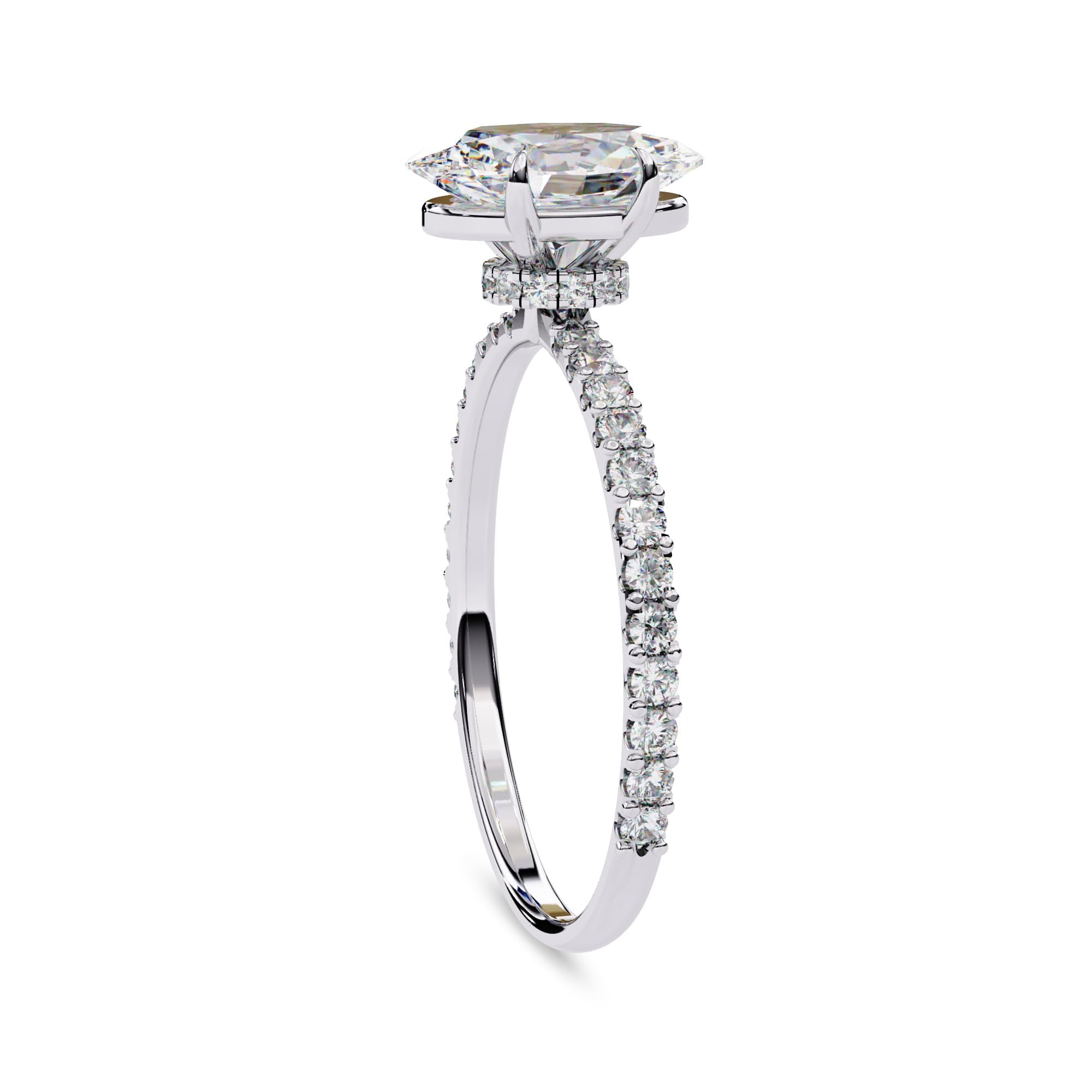 AFFY Hidden Halo Engagement Rings for Women Center 9x6mm Oval and Round Cut Lab Created Moissanite Solitaire Wedding Anniversary Ring in 10K Solid White Gold Size-7