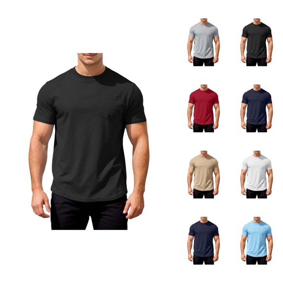 Waffle Shirts for Men Summer Casual Short Sleeve Crewneck Relaxed Fit Breathable Tshirts Plain T-Shirt
