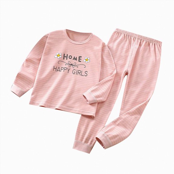 WUANDIXFA Baby Boys Pajamas Set Girls Pajama Set Long Sleeve Pants Sleepwear Outfits Cute Print Toddler Kids Loungewear Boys Pajama Sets,Pink,4-5 Years