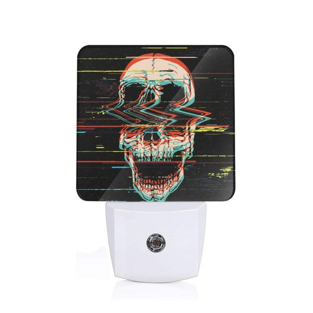 Fotbe Veilleuse Rétroéclairée LED Motif Crâne Glitch Screaming avec Capteur de Mouvement & Capteur Crépuscule à l'Aube Veilleuse Écoénergétique, Veilleuse de Chambre-EU