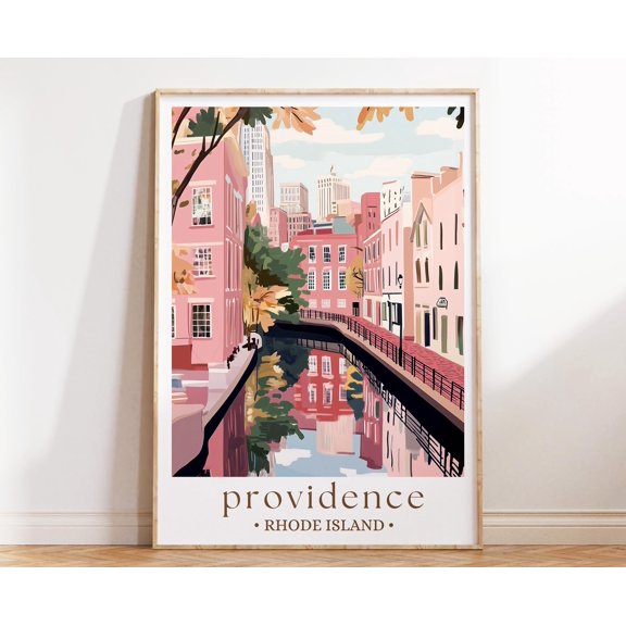Providence Rhode Island Poster Illustrated City Art Print Cozy East Coast Wall Decor , Poster Only