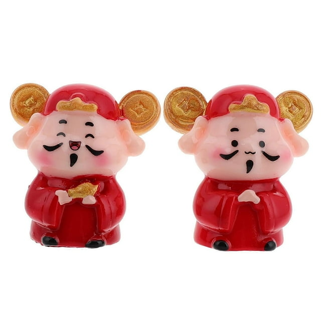 Mini Feng Shui God of Wealth Statue Set Resin Dashboard Ornament for Home Decor & Chinese New Year Celebrations Playful