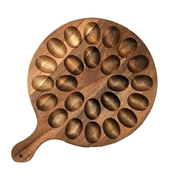 Deviled Egg Platter, Wooden Deviled Egg Tray 24 Holes Round Egg Holder