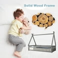 thumbnail image 2 of Twin Size House Floor Bed, Wood Montessori Bed Frame with Fence Guardrails, House Beds Frame No Box Spring Needed（Twin,Gray), 2 of 10