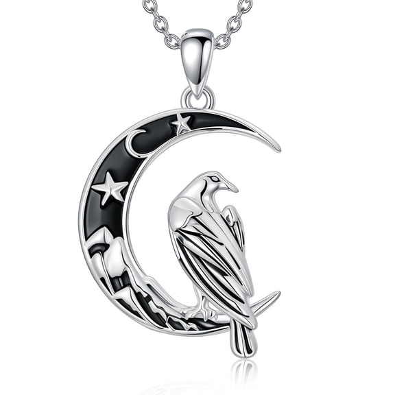 WINNICACA Gothic Jewelry Raven Pendant Necklace 925 Sterling Silver Crescent Moon Necklace Black Jewelry Mothers Valentines Day Birthday Gifts for Women