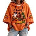thumbnail image 2 of Women's 3/4 Sleeve Halloween Graphic Hoodies Funny Happy Hallothanksmas Print Hooded Sweatshirt Cute Thanksgiving Christmas Holiday Tops, 2 of 4