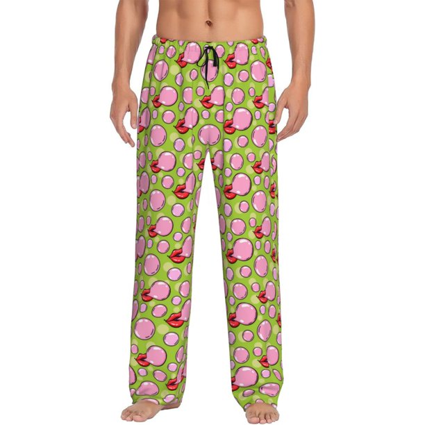 Fotbe Lips blowing bubble gum Pantalones de Pijama para Hombre, Pantalones de Dormir, Pantalones de Casa con Cintura Ajustable y Bolsillos-Small
