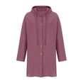 thumbnail image 4 of Lilgiuy Women's Spring And Autumn Cotton And Linen Hooded Long-Sleeved Top Shirt Coat Solid Color Button Mid-Length Coat(Purple,XXL) for 2022, 4 of 5