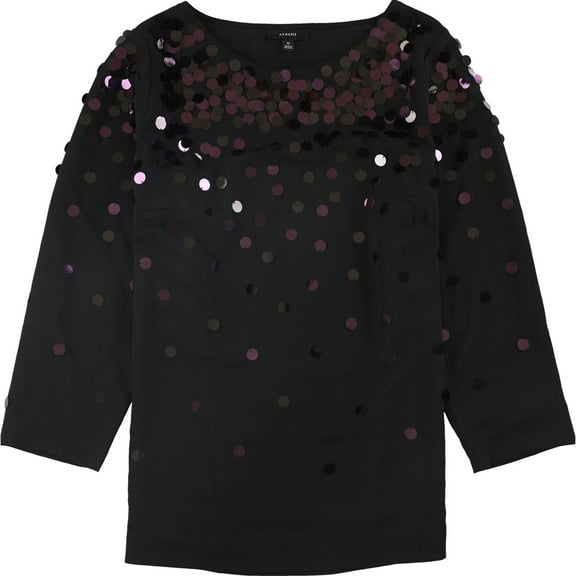 Alfani Womens Sequined Pullover Blouse, Black, Plus Size, 0X