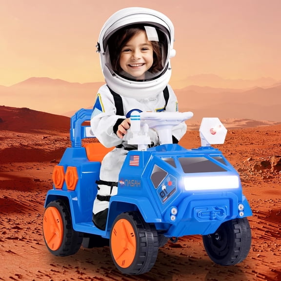 OLAKIDS Ride on Car, 6V Electric Toy for Kids with Radar, Rocket, MP3, USB, Horn, Power Display, Headlight, 4-Wheeler Battery Powered Quad Gift for Toddlers Boys Girls Age 3