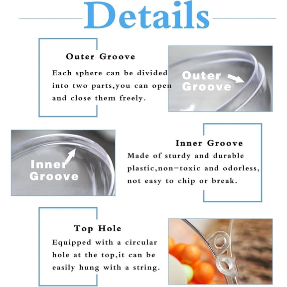 25 Pcs Plastic Christmas Fillable Ornaments,Christmas DIY Fillable Ornaments Balls,Craft Plastic Ball Ornament for Christmas Tree,Wedding,Party(5 Size)