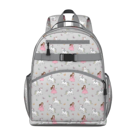 Princess Unicorn Butterfly Pattern Backpack for School,Cute School Bag,Schoolbag with Adjustable Shoulder Straps & Padded Back,15.25"x11.5"x5.25"