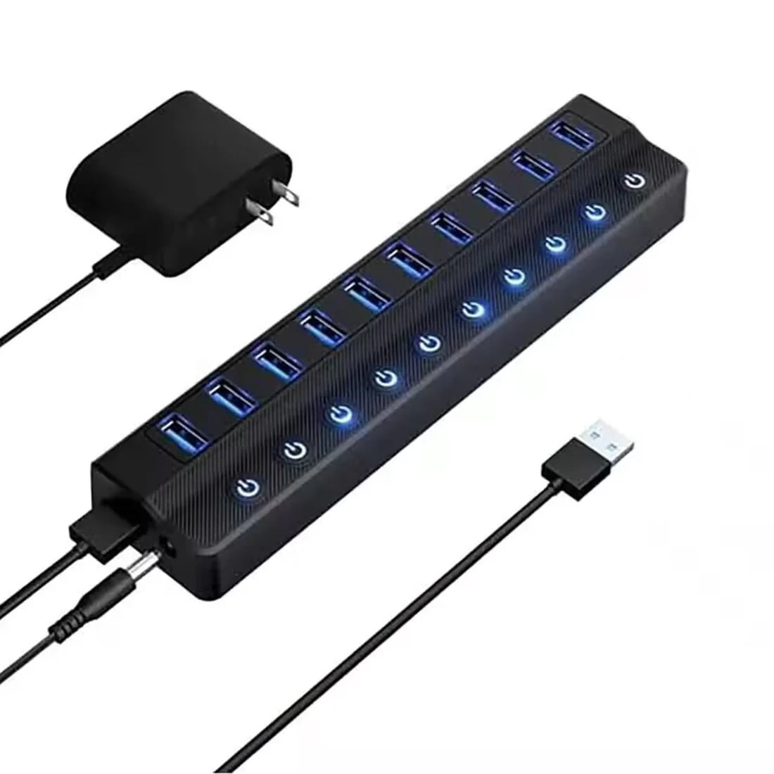 Black Blue 10-Port USB 3.0 Powered Charging Hub with Independent Switches Party Supplies