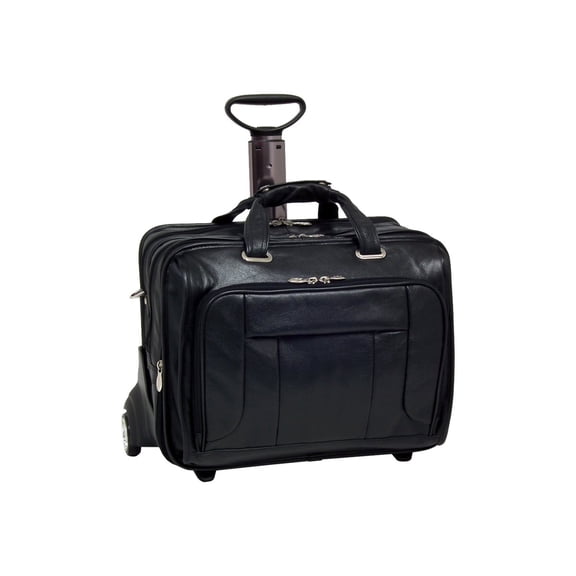 McKlein WEST TOWN, Checkpoint-Friendly Detachable Wheeled Laptop Briefcase, Pebble Grain Calfskin Leather, Black (15705)