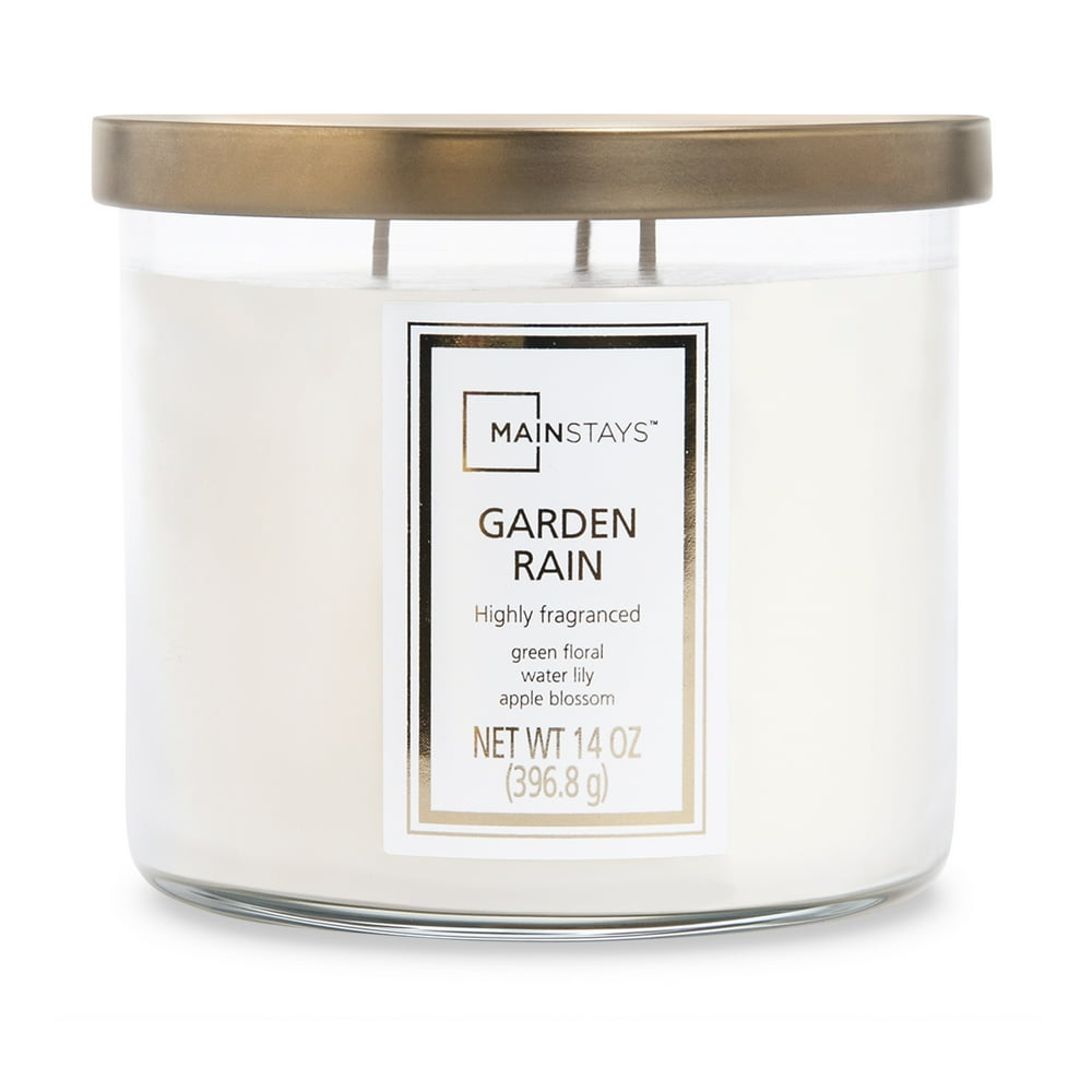 Mainstays 3Wick Candle, Garden Rain, Clear Jar 14 oz