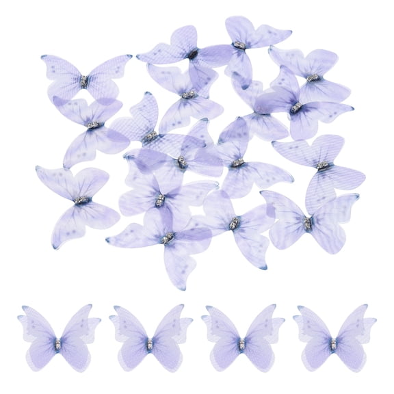 20Pack Sheer Mesh Butterfly Appliques, 50mm Butterflies Patch, Violet