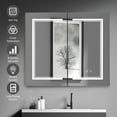 thumbnail image 2 of Tcbosik LED Medicine Cabinet, 48" x 28" Wall-Mounted Bathroom Vanity Mirror Organizer with Dimmer Touch Switch, Three Doors, USB Ports & AC Outlets, Black, 2 of 8