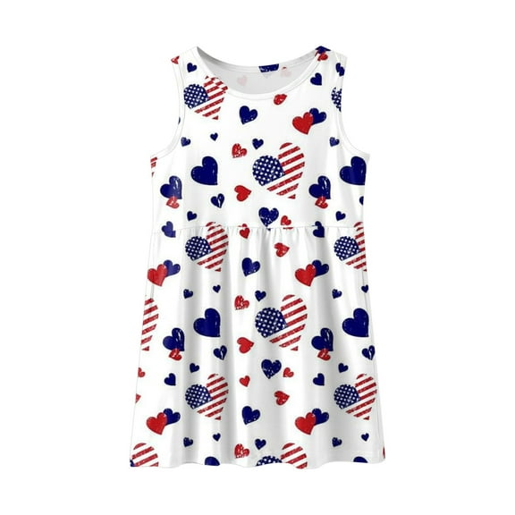 Byoo Sleeveless Dress for Toddler Girl Independent Day Star Stripes Prints Party Dress 4th of July Lightweight Soft Beach Dresses ,3-4 T