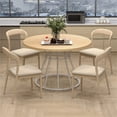 thumbnail image 2 of Natural 47" Round Dining Table for 4-6 People  Hourglass Metal Base Curved Tabletop  LJH, 2 of 10