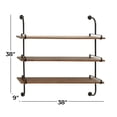 thumbnail image 5 of DecMode Natral Wood Industrial 3-Tier Wall Shelf, 38"W x 9"H, Features 2 Side Brown Oval Shaped Metal Bars with Decorative Top and Bottom Mounting, 5 of 14