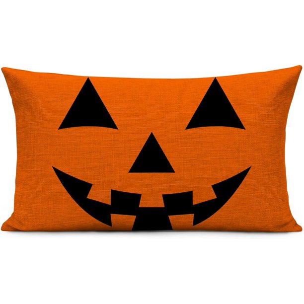 Halloween Throw Pillow Covers 12x20 Inch Halloween Pumpkin Face Decor Farmhouse Linen Cushion