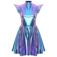 thumbnail image 7 of Zaldita Womens Shiny Metallic Mini Dress Holographic Skater Dress for Party Club Dance Disco Blue XXL, 7 of 7