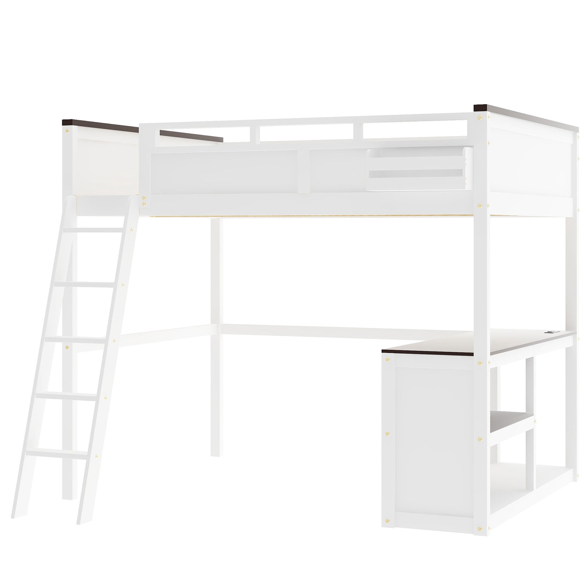 Euroco Solid Wood Queen Size Loft Bed with Built-in Desk & Shelves, USB Charging Station – Space-Saving Study Bed for Adults & Teens