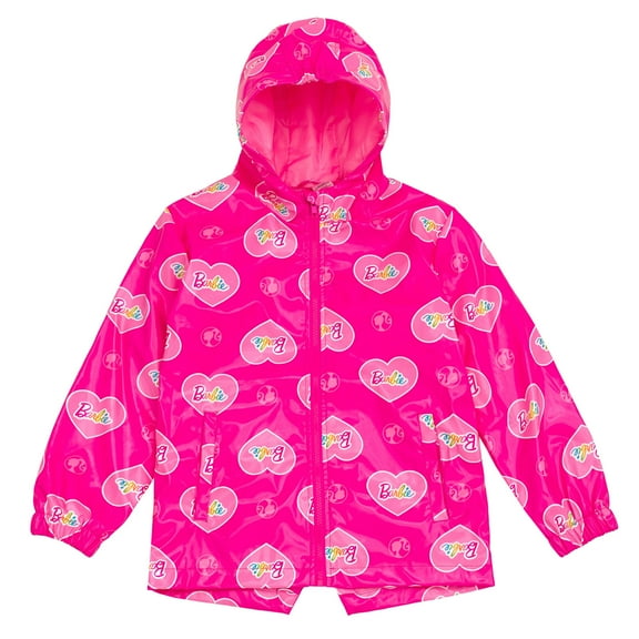 Barbie Hearts Zip Up Waterproof Hooded Rain Jacket Coat Logo Little Kid to Big Kid