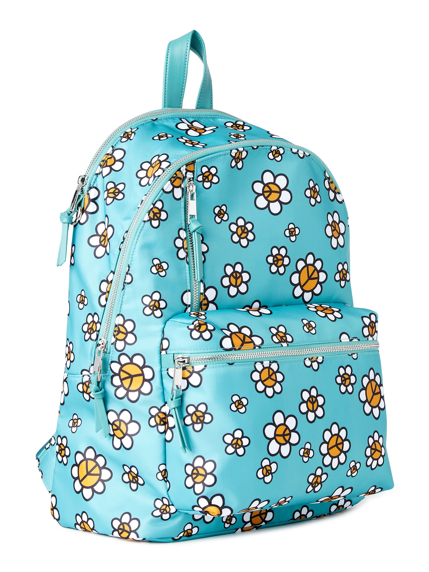 No Boundaries Women's Dome Zip Backpack, Teal Dust Peace Floral