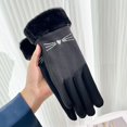 thumbnail image 3 of 1 par de guantes de invierno para mujer, guantes cálidos de cachemir de cuero de gamuza para ciclismo, guantes de conducción con pantalla táctil de felpa de terciopelo grueso para mujer, 3 of 5