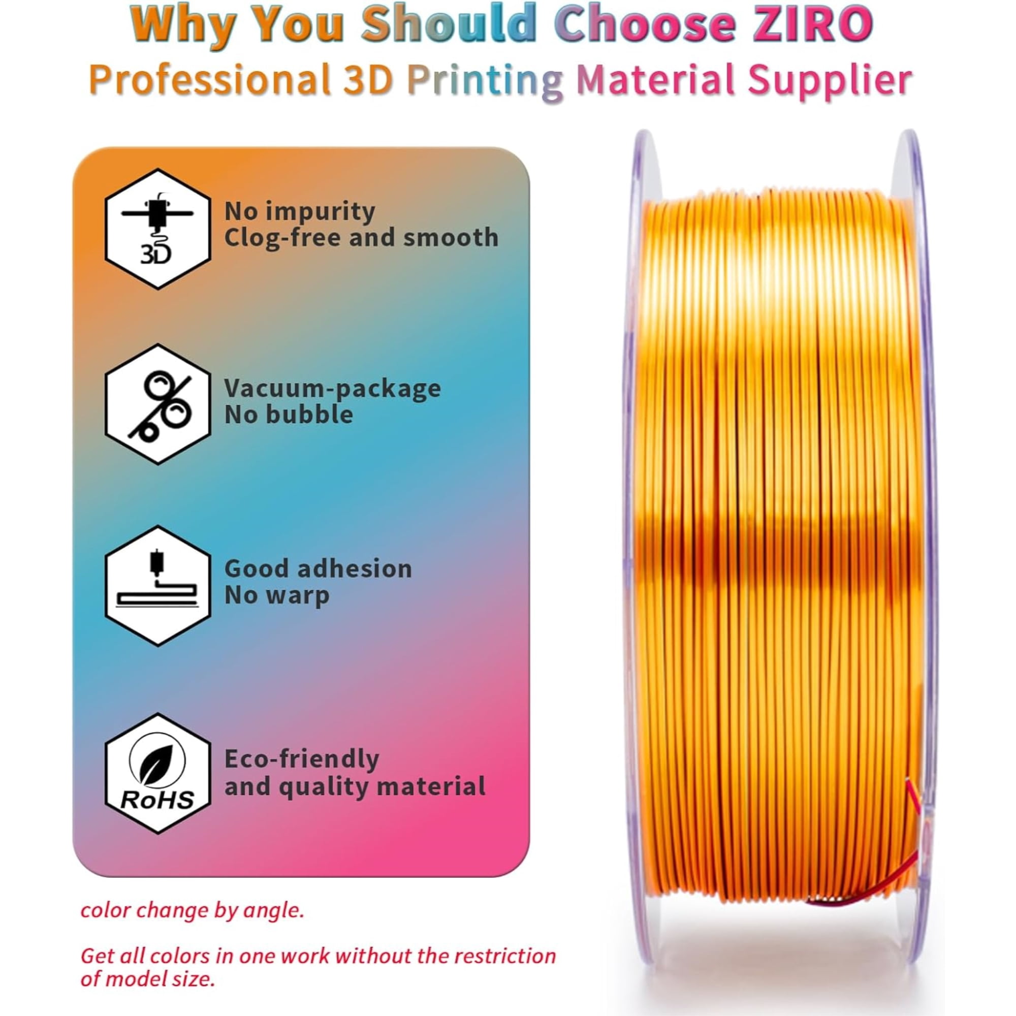 Ziro 3D Tri-color Silk PLA 1.75mm  1kg, Metal Blossom
