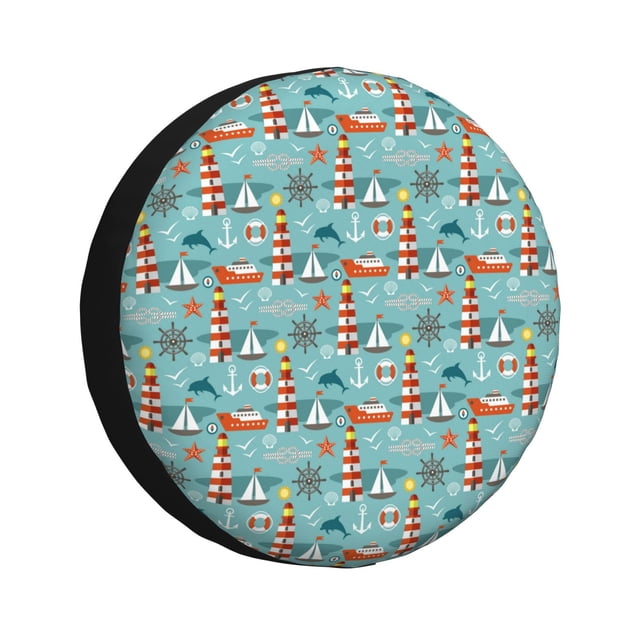 Fotbe Sea Lighthouse Funda de Llanta de Repuesto con Estampado, Engrosada, Ajuste Universal para Jeep, Remolque, RV, SUV, Camión-15 inch