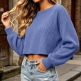 thumbnail image 6 of Women's Ribbed Knit Crop Sweater Crew Neck Long Sleeve Loose Fit Casual Pullover Top, 6 of 6