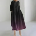 thumbnail image 2 of cfhntfmh Robes Grande Taille pour Femmes Mode Col Rond Manches Longues Robe Imprimée Détente Fluide Plage Robe Midi, 2 of 6