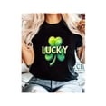 thumbnail image 1 of 1pc Lucky Clover Print Short Sleeve T-Shirt, Casual Polyester Knit Fabric Tee, All-Season Comfort FiCamisetas de verano para mujer, manga corta, cuello redondo, casual, lindo, con gráficos, camisetas, 1 of 7