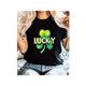 thumbnail image 1 of 1pc Lucky Clover Print Short Sleeve T-Shirt, Casual Polyester Knit Fabric Tee, All-Season Comfort Fit Top for St. Patrick's Day & Easter Gifts, 1 of 7