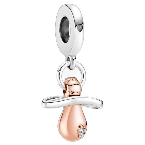 925 Sterling Silver Two-Tone Pacifier Shape Dangle Charm for Bracelet Charms Bangle Pendant Jewelry
