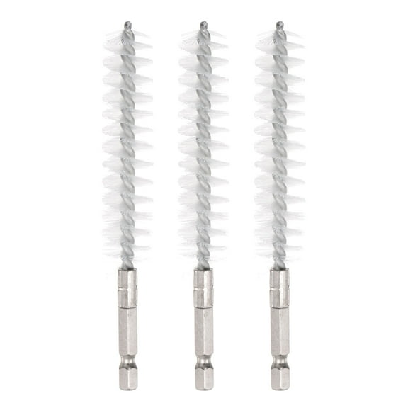 Uxcell 3pcs Nylon Bore Brush 17mm Dia Cleaning Wire Brush with Handle 1/4 Inch Hex Shank for Tubes, Ports, Bearings