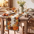 thumbnail image 5 of Smile Buffalo Check Plaid Fall Table Runner 13 x 72, Harvest Thanksgiving Pumpkins Mushrooms Birdhouse Maple Leaves, 5 of 10