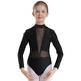 thumbnail image 3 of Vxuxlje Kids Girls Sheer Mesh Long Sleeve Ballet Gymnastics Dance Leotard One Piece Bodysuit Unitard Black 6, 3 of 7