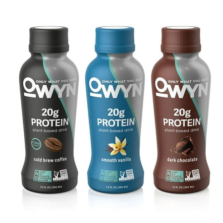 OWYN 100% Plant-Based Vegan Allergen-Friendly Protein-Shake, 12 Fl Oz Bottle, 20g Protein, 12 Count (Variety