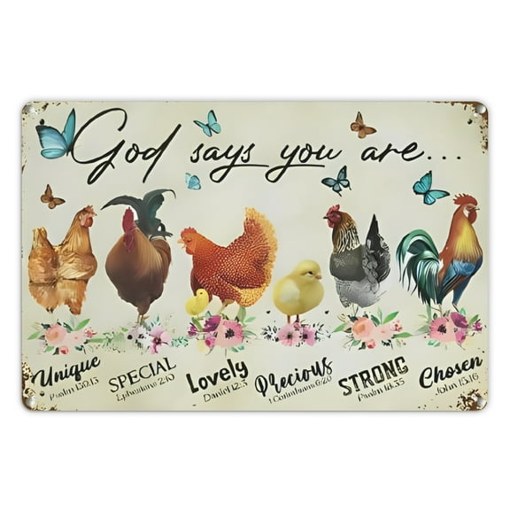 Vintage Metal Sign "God Says You Are Special" - Rustic Iron Wall Art with Roosters, Chickens & Butterflies, No Electricity Needed, Multi-Purpose Home Decor for Yard, Cafe, 8x12 Inch