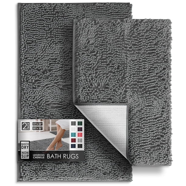 Juego de alfombras de baño Hearth & Harbor Chenille, color gris, 2 piezas