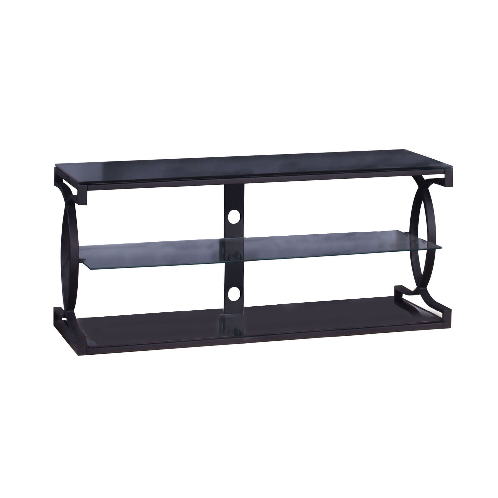 Metal TV Stand with 2 Glass Shelves and Interlocked Design, Black