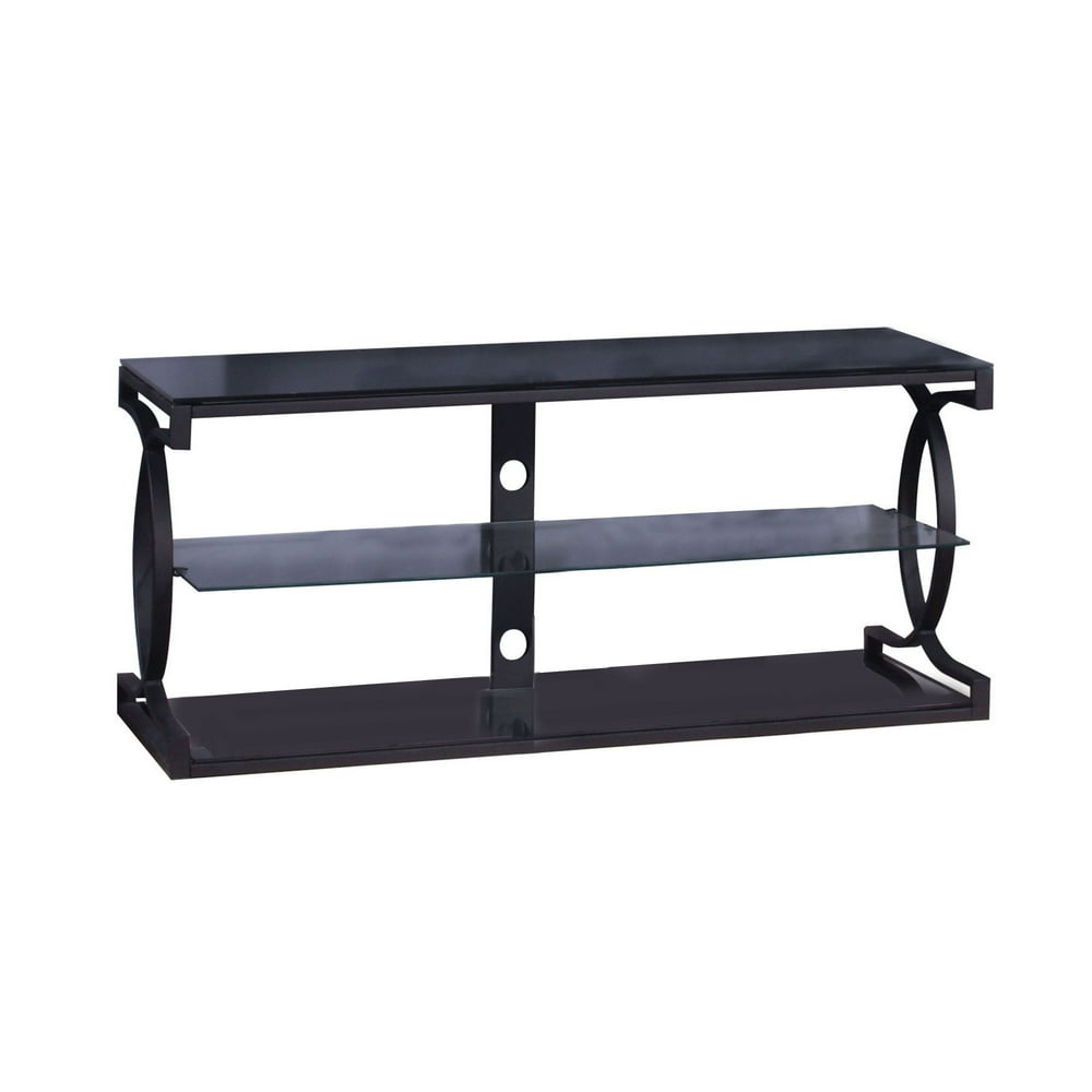 Metal TV Stand with 2 Glass Shelves and Interlocked Design, Black