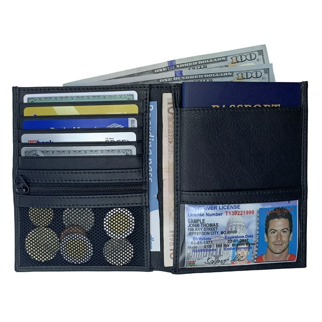 Black RFID Blocking Genuine Leather Travel Passport Wallet Holder