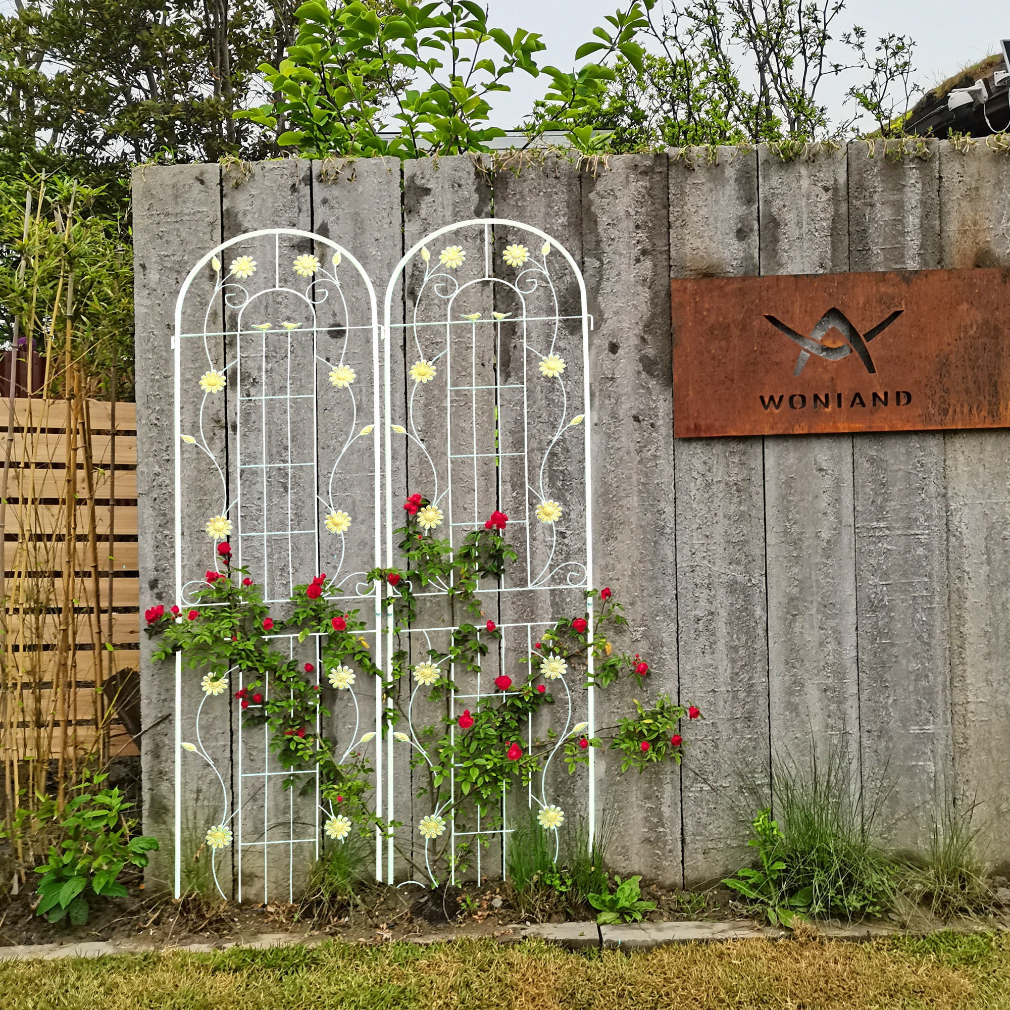 Miniyam 4 Pack 86.7x19.7in Arch Garden Trellis with White Metal Coating – Perfect for Supporting Climbing Plants Outdoor(Flower White)