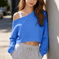 thumbnail image 4 of Kids Girls Off Shoulder Long Sleeve Crop Sweatshirt, Comfort Casual Outerwear Top For Medium & Large Size Children Blue 11-12 Years, 4 of 7